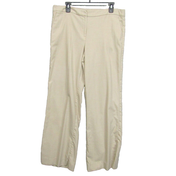 St. John Collection Knit Pants Womens 12 Beige Khaki Flat Front Pockets Wide Leg - Picture 1 of 12
